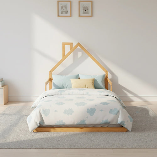 Low Bed for Kids - Wood Pine Wood King Single Floor Bed