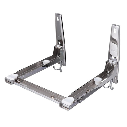 Stainless Steel Microwave Oven Wall Mount Bracket – Adjustable Shelf with Removable Hooks
