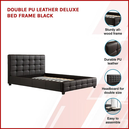 Double Black PU Leather Deluxe Bed Frame