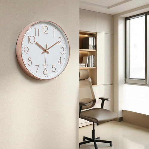 Modern Rose Gold Wall Clock – Silent Quartz Battery-Operated Design for Home & Office