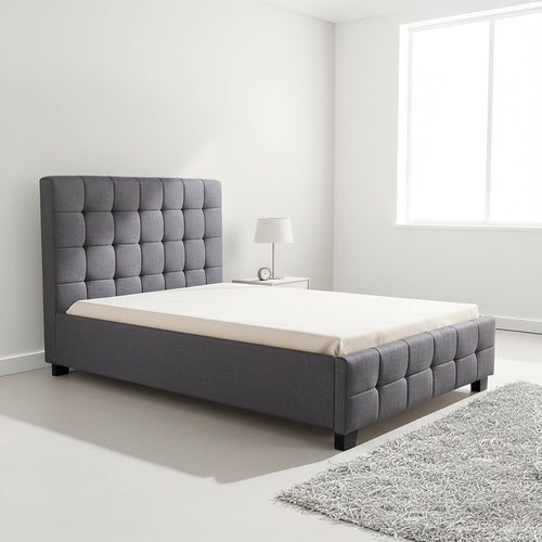 King Single Deluxe Grey Linen Fabric Upholstered Bed Frame with Headboard & Slats