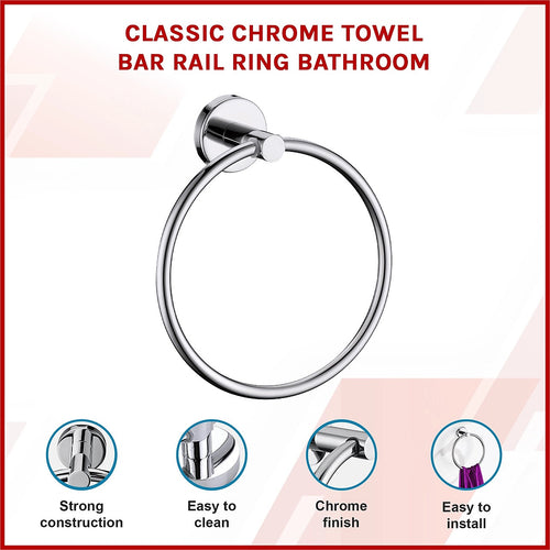 Classic Chrome Towel Bar Rail Ring Bathroom 