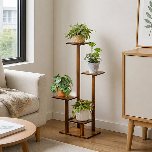 4 Tier Vertical Dark Wood Plant Stand Indoor Display Rack