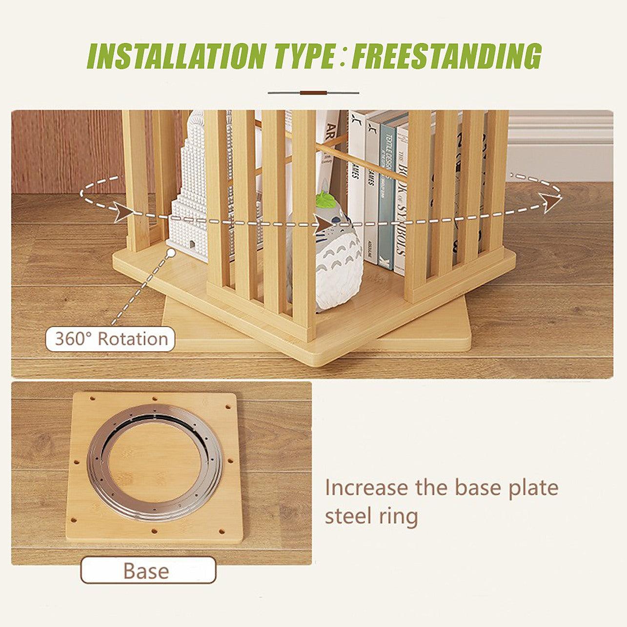 360 Rotating Bookshelf Bamboo Storage Display Rack Shelving - Wood ...