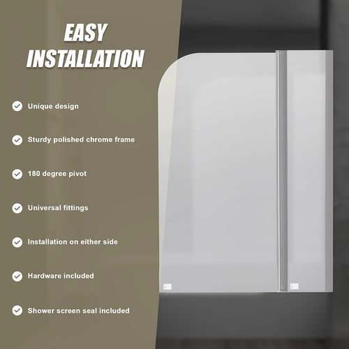 180° CHROME Pivot Door 6mm Safety Glass Bath Shower Screen By Della Francesca - 100 x 140cm