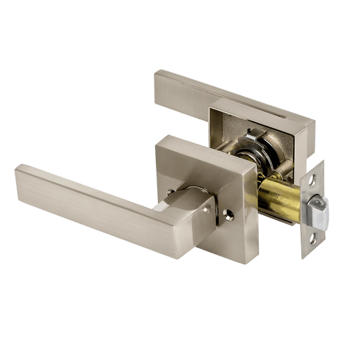 Door Handle Set Lever Passage Function Square Satin Nickel