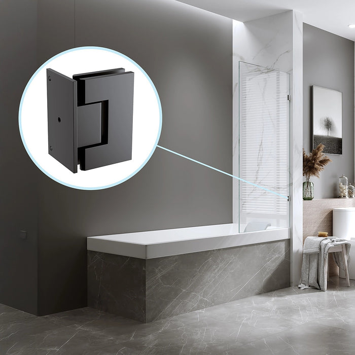 90cm Frameless Swing Bath Screen with Black Hardware