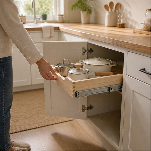 Pull Out Cabinet Drawer 35 x 53cm Pine Wood Soft Close Shelf