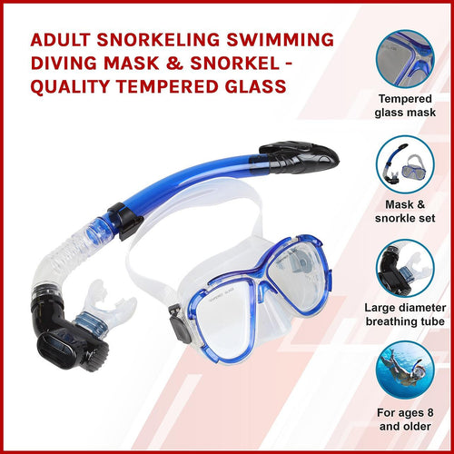 Adult Snorkelling Swimming Diving Mask & Snorkel - Quality Tempered Glass