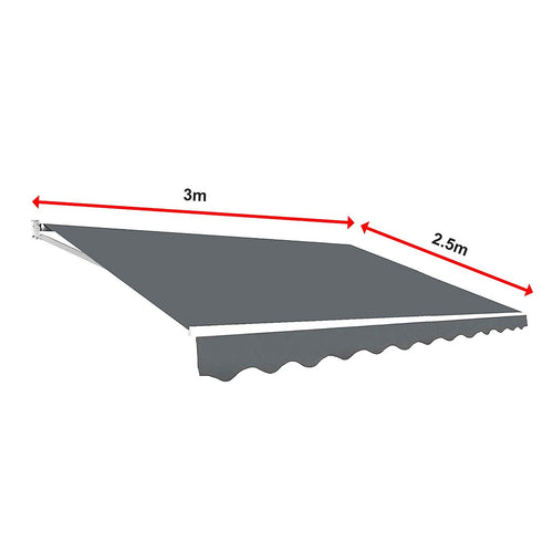 Outdoor Awning Grey - 3x2.5m Retractable Sunshade