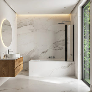 180° Black Pivot Door 6mm Safety Glass Bath Shower Screen By Della Francesca - 120 x 140cm