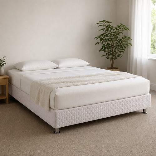 Queen Bed Base with Slats & Cover – Sturdy Ensemble Frame