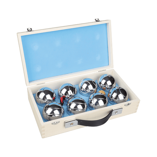 Deluxe Boules Bocce 8 Alloy Ball Set with Wood Case