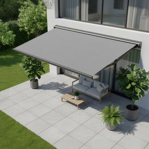 Heavy Duty Full Cassette Retractable Awning: Motorised 4x3m Grey Sunshade