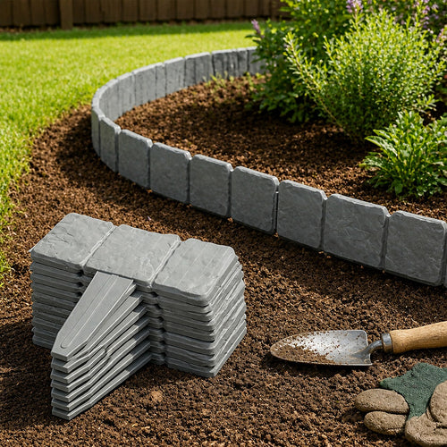 Garden Edging Border 10m 40 Pack Stone-Look PP Plastic Stakes