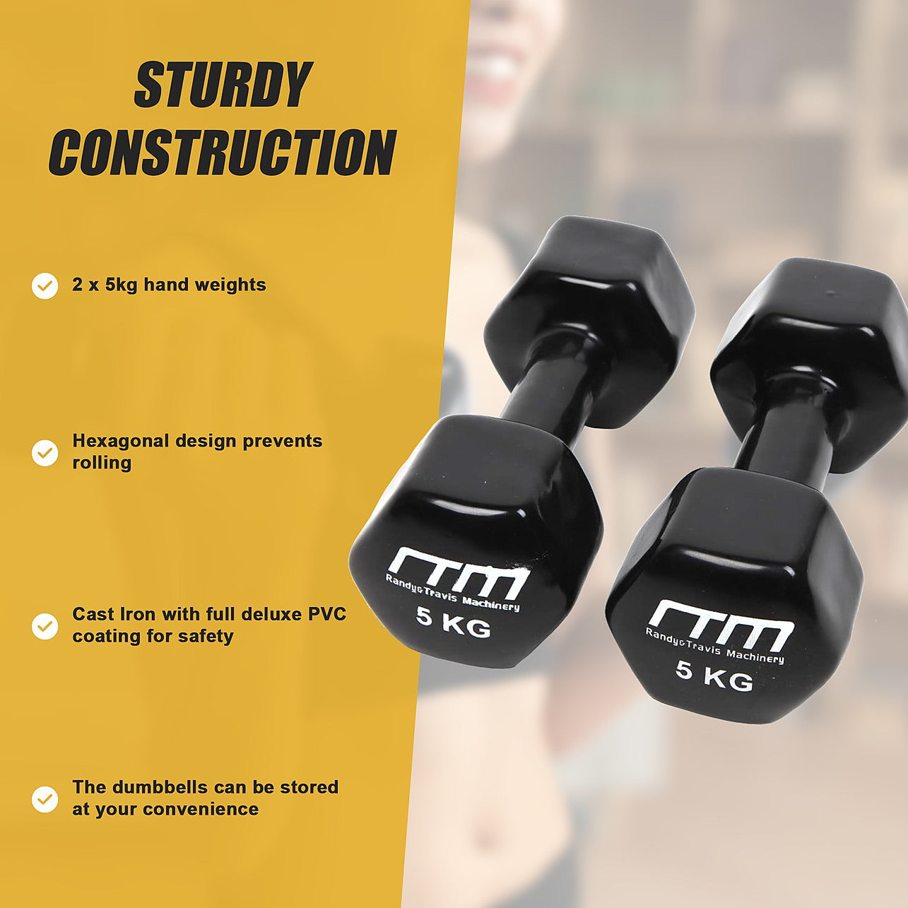 5kg Dumbbells Pair Hand Weights PVC Coated