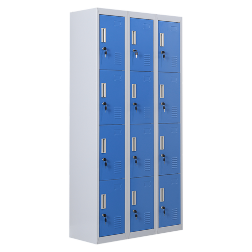 12-Door Locker – Grey with Blue Door with Standard Lock with 2 Keys | Secure Storage for Office, Gym or School Use