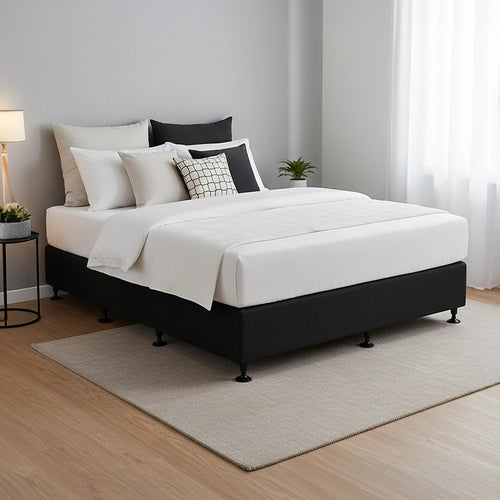 Queen Slatted Ensemble Bed Base - Black Linen Breathable Cover