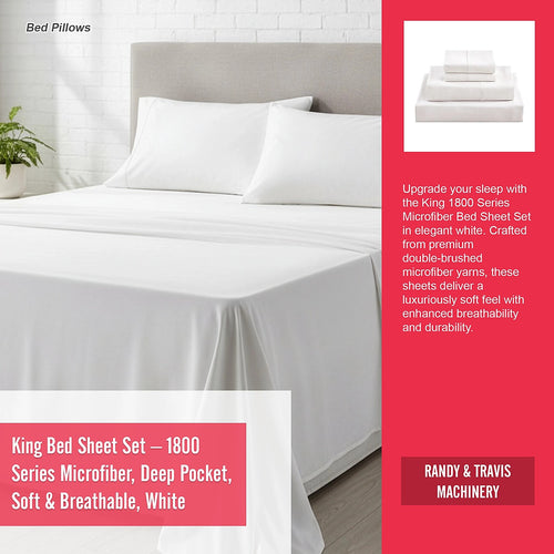 King Bed Sheet Set – 1800 Series Microfiber, Deep Pocket, Soft & Breathable, White