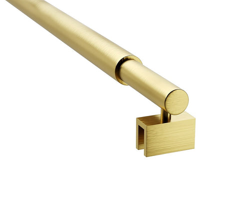 Frameless Shower Screen 80 x 210cm | Curved Glass, Gold Round Stabilising Bar + Wall F-Bracket