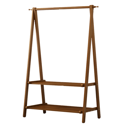 Portable Clothes Rack & Coat Garment Stand – Bamboo Rail Hanger Closet Airer in Dark Wood