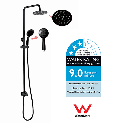 WELS 8" Black Rain Shower Dual Rounded Heads Set with Handheld