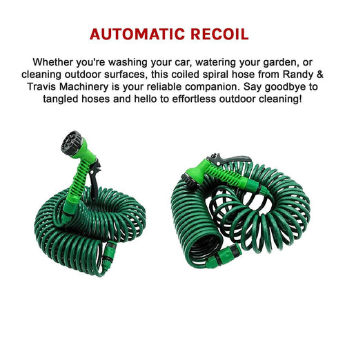 30M Garden Hose Heavy-Duty Coiled Spiral Car Washing Cleaning Water Hose Garden