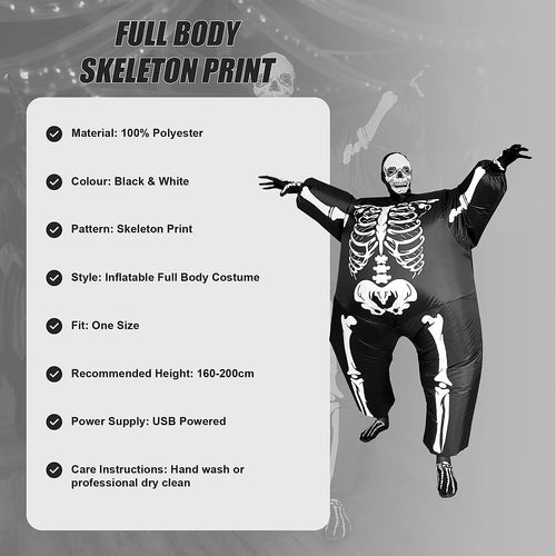 Adult Inflatable Skeleton Costume Halloween Blow Up Full Body Fancy Dress Suit