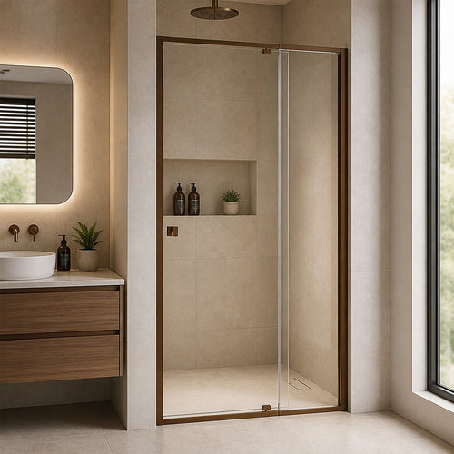 Semi-Frameless Shower Screen – Dust Brown, Front: (98~106)x195cm, No Side Return