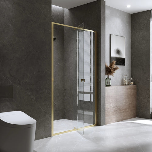 Adjustable Semi Frameless Shower Screen Front: (114~122)x195cm with Gold Hardware and No Side Return