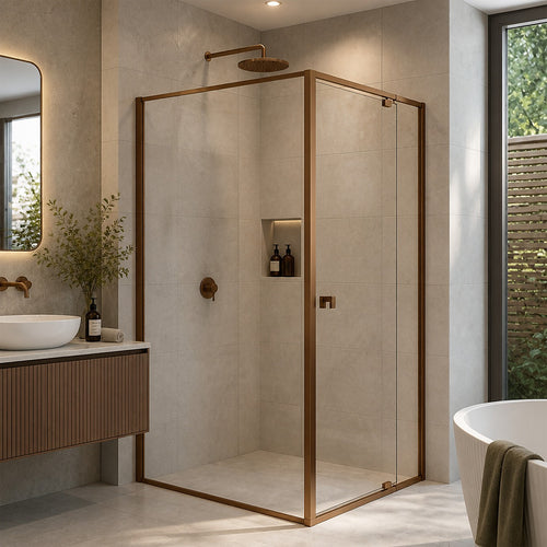 Semi-Frameless Shower Screen – Dust Brown, Front: (82~90)x195cm, Side: (98~101)x195cm