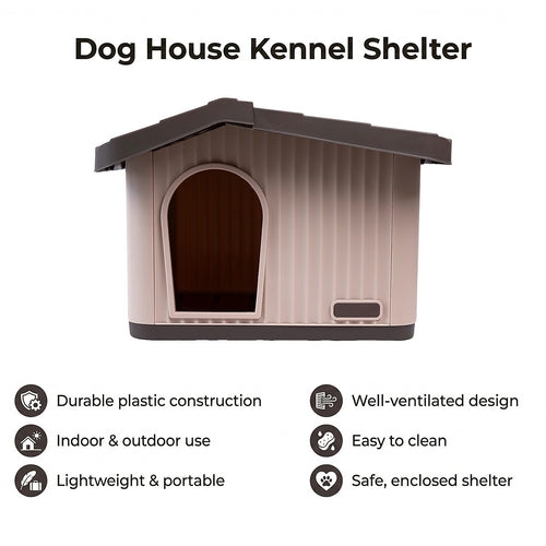 Plastic Dog House Kennel Shelter for Indoor & Outdoor Pets, Weatherproof