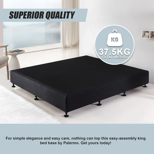 King Slatted Ensemble Bed Base - Midnight Black Linen Breathable Cover
