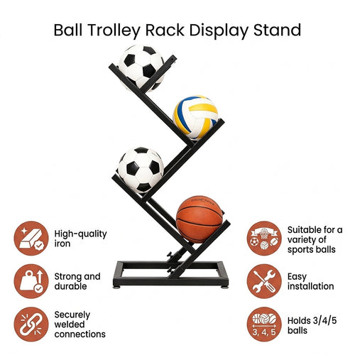 Ball Trolley Rack Display Stand Basketball Football Storage
