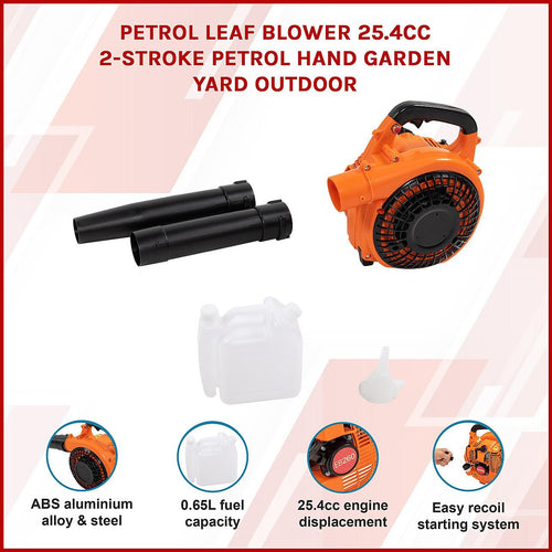 Petrol Leaf Blower 25.4cc 2-Stroke Petrol Hand Garden Yard Outdoor 