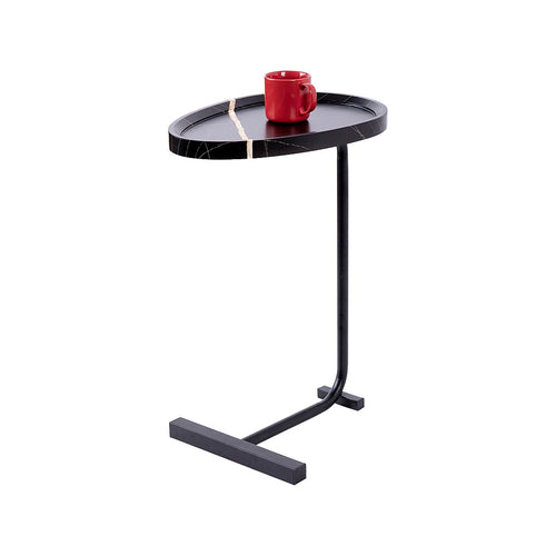 C-Shaped Side Table – Black Faux Marble for Small Spaces