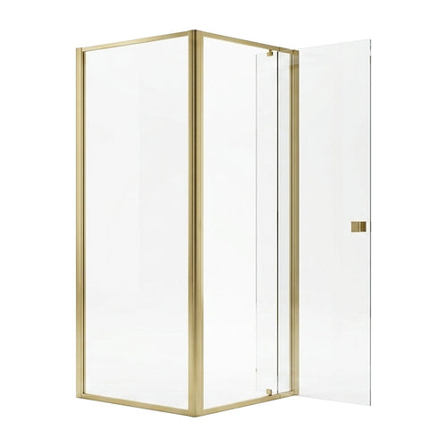 Adjustable Semi Frameless Shower Screen Front: (82~90)x195cm with Gold Hardware and Side: (89~92)x195cm