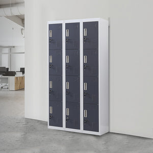 Grey with Charcoal Door 12-Door Locker for Office Gym Shed School Home Storage - Standard Lock with 2 Keys