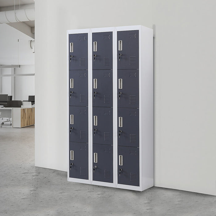 12 Door Locker for Office, Gym, School & Home Storage in Grey with Charcoal Door - Standard Lock with 2 Keys