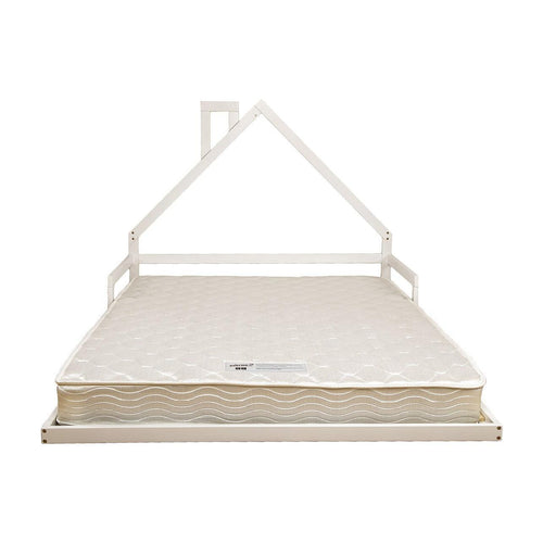 Pine Floor Bed House Frame in White for Kids and Toddlers - Double