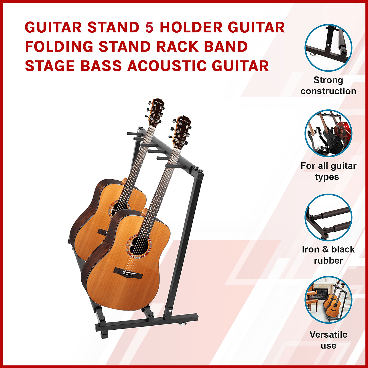Guitar Stand 5 Holder Guitar Folding Stand Rack Band Stage Bass