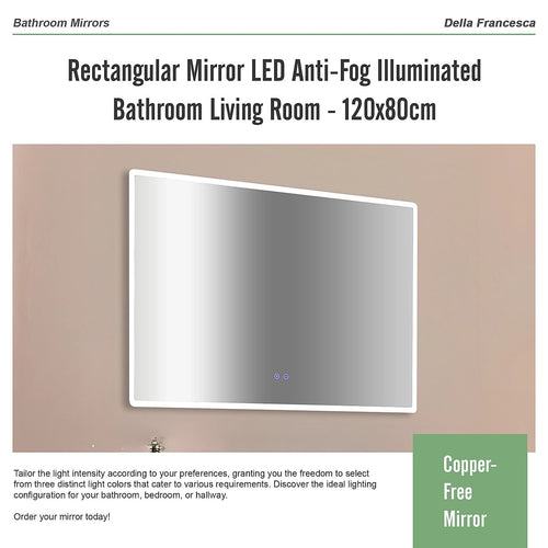 Rectangular Mirror LED Anti-Fog Illuminated Bathroom Living Room - 120 x 80cm