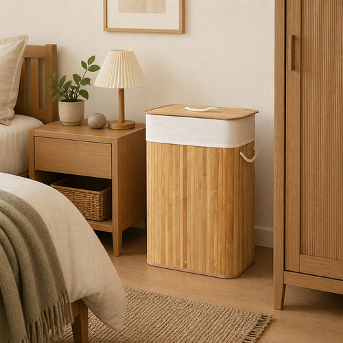 72L Wood Bamboo Laundry Hamper with Lid & Removable Liner Bag