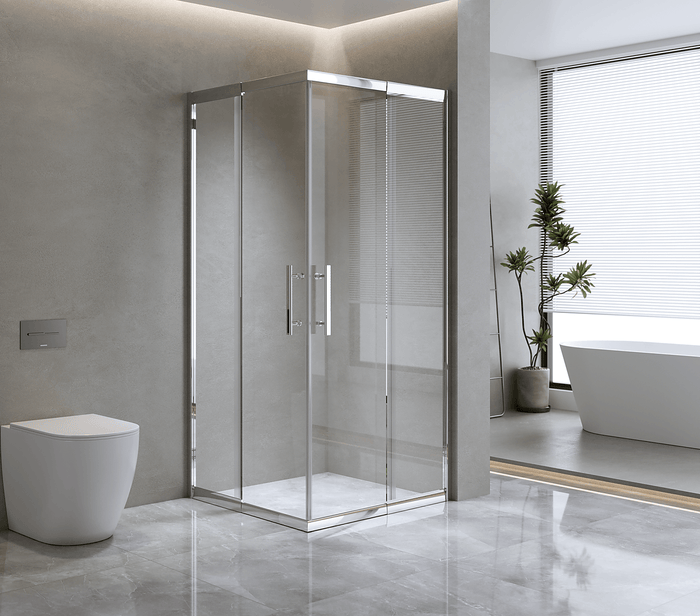 Adjustable 1100x1000mm Sliding Door Glass Shower Screen with Shower Handle Style 2 - Chrome