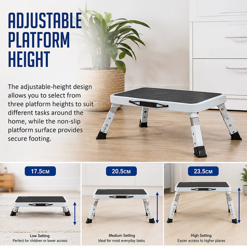 Height Adjustable Folding Step Stool with Non-Slip Platform for Home & Everyday Use