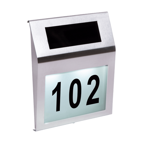 Solar Powered House Number LED Light Stainless Steel Address Signs Plaques