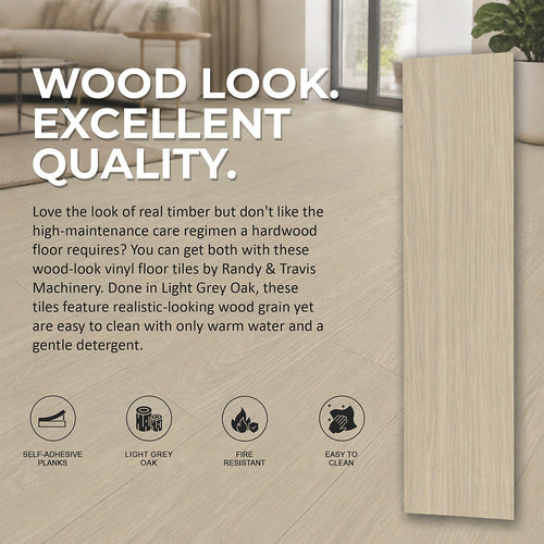 Self Adhesive Vinyl Floor Tiles Peel & Stick Flooring Light Grey Oak 16 Pack 2.3m²