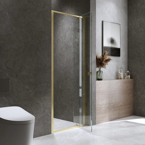 Adjustable Semi Frameless Shower Screen Front: (74~82)x195cm with Gold Hardware and No Side Return