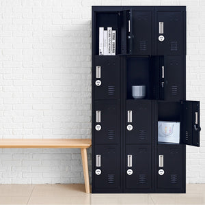12-Door Locker – Black 4-Digit Combination Lock | Secure Storage for Office, Gym, School