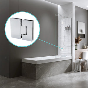 90cm Frameless Glass Bath Screen with Stainless Steel Brackets - Chrome
